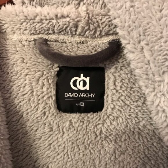 David Archy Gray Hooded Double Layer Velvet Fleece Robe size XL - Picture 3 of 7